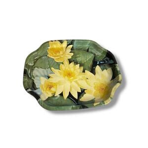 Vintage Elite Trinket Bar Tray Made in England Yellow Water Lily 7.5" x 6"